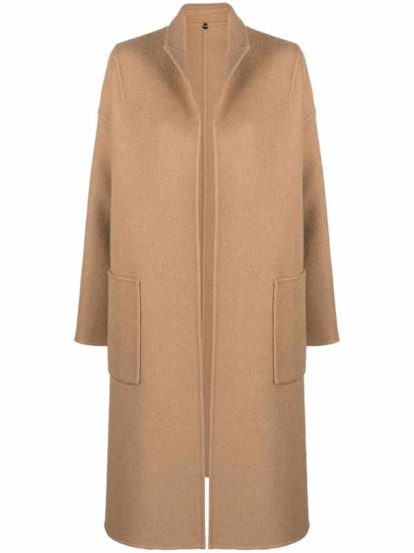 open-front camel-hair coat