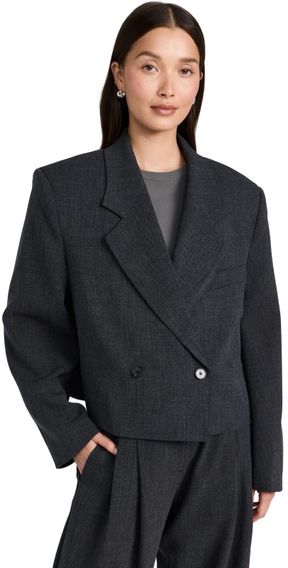 Pixie Market Dani Cropped Boxy Blazer Charcoal