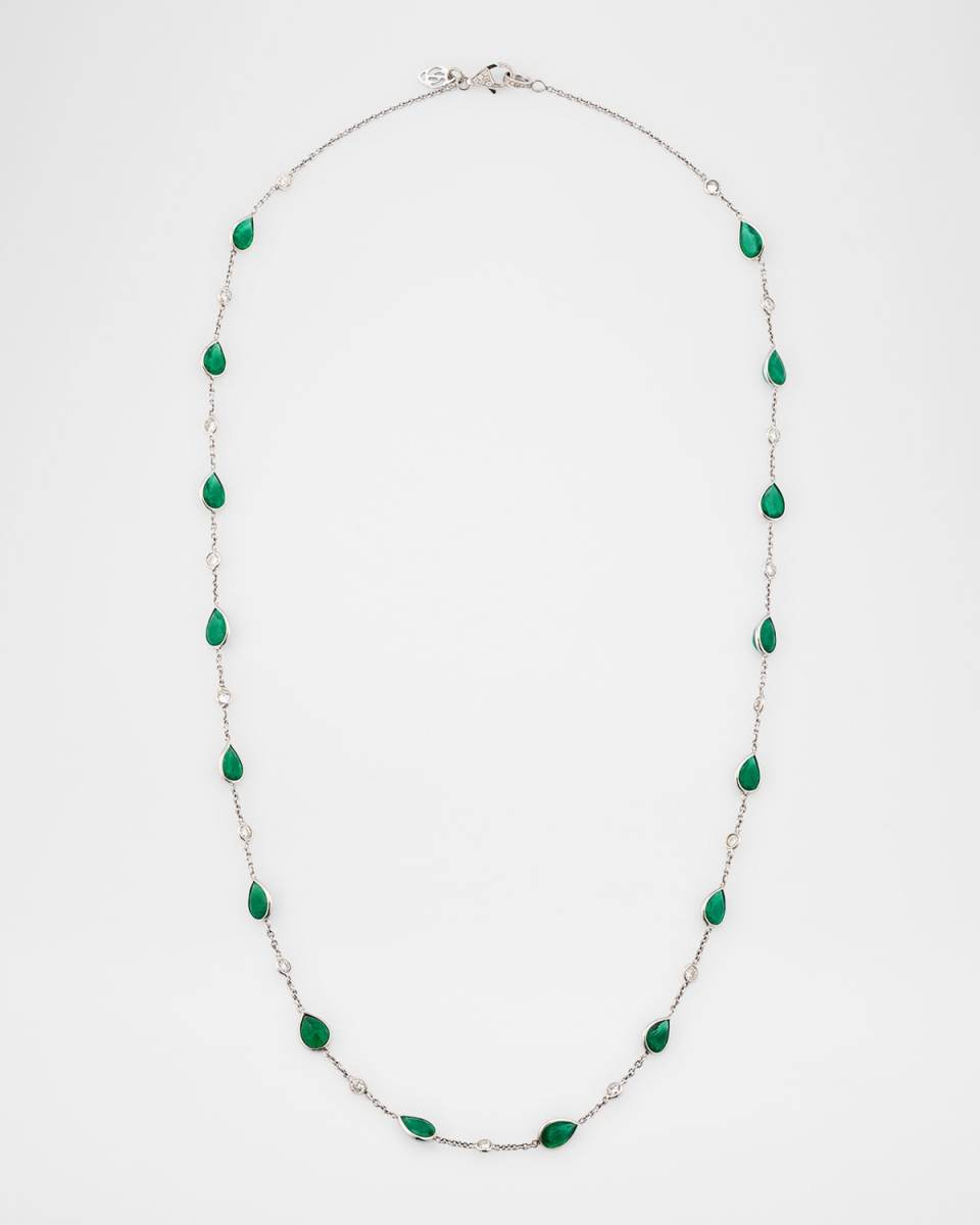 18K White Gold Emerald and Diamond Necklace