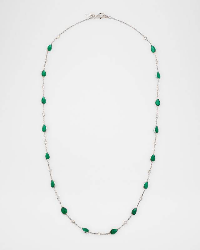 18K White Gold Emerald and Diamond Necklace