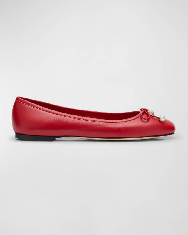 Elme Leather Bow Ballerina Flats