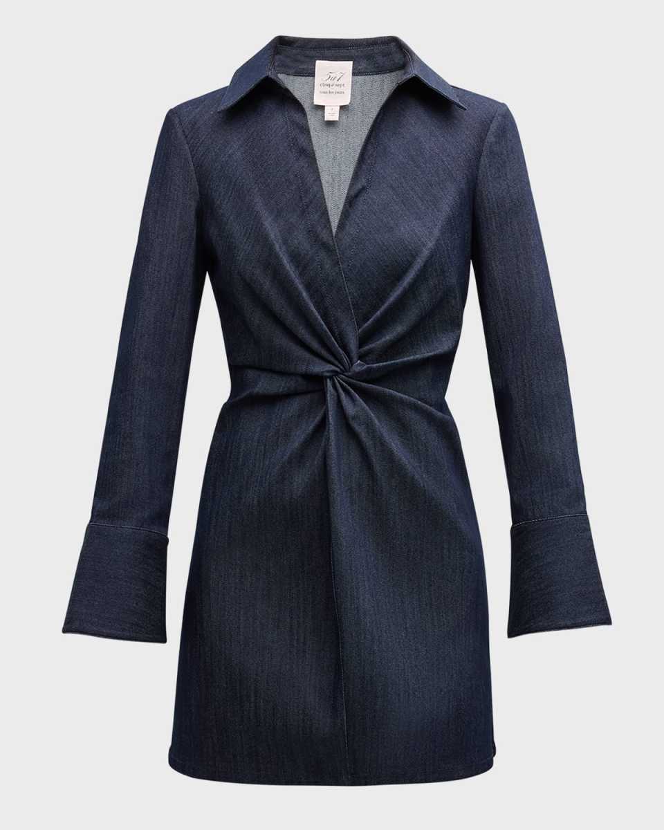 Mckenna Twisted Denim Long-Sleeve Mini Dress