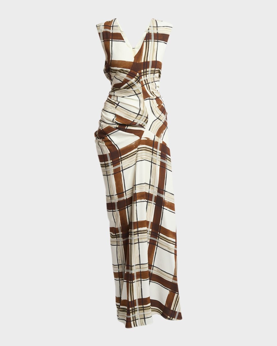 Daring Plaid Asymmetric Maxi Dress