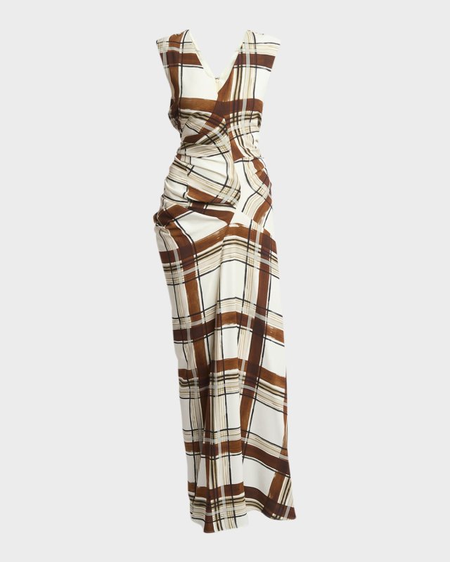 Daring Plaid Asymmetric Maxi Dress