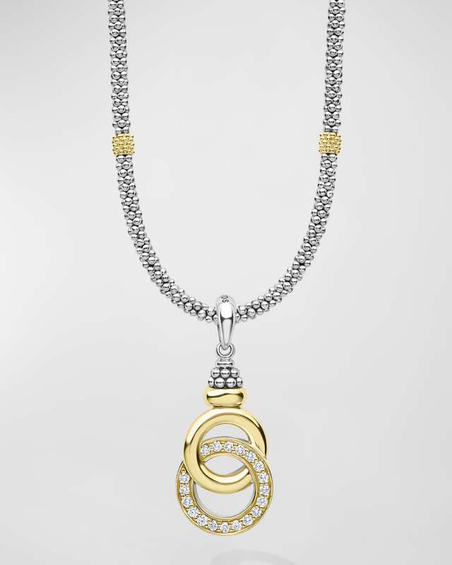Interlocking Diamond Pendant Caviar Necklace