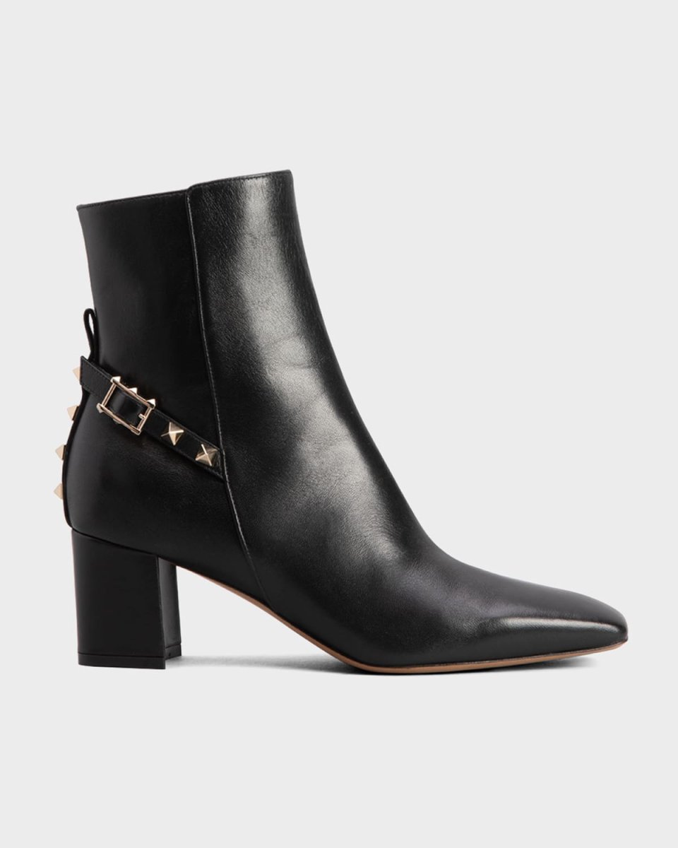 Rockstud Leather Block-Heel Booties