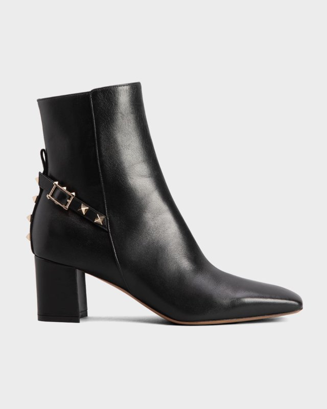 Rockstud Leather Block-Heel Booties