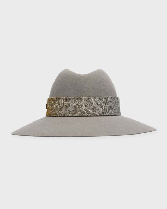 Claudette Wool Fedora With Leopard Print Ban