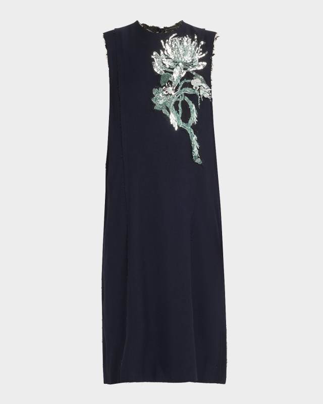 Floral Bead Sequined Midi Wool Dress