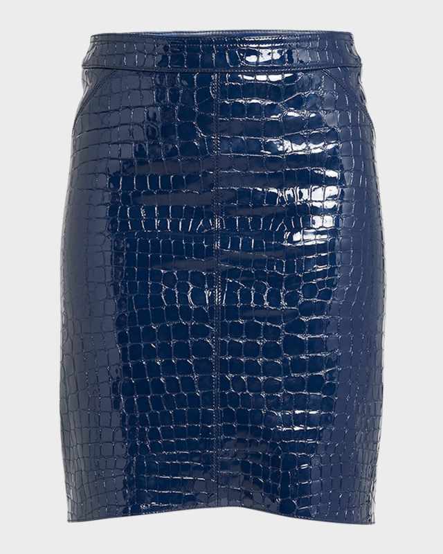 Croc-Embossed Leather Pencil Skirt