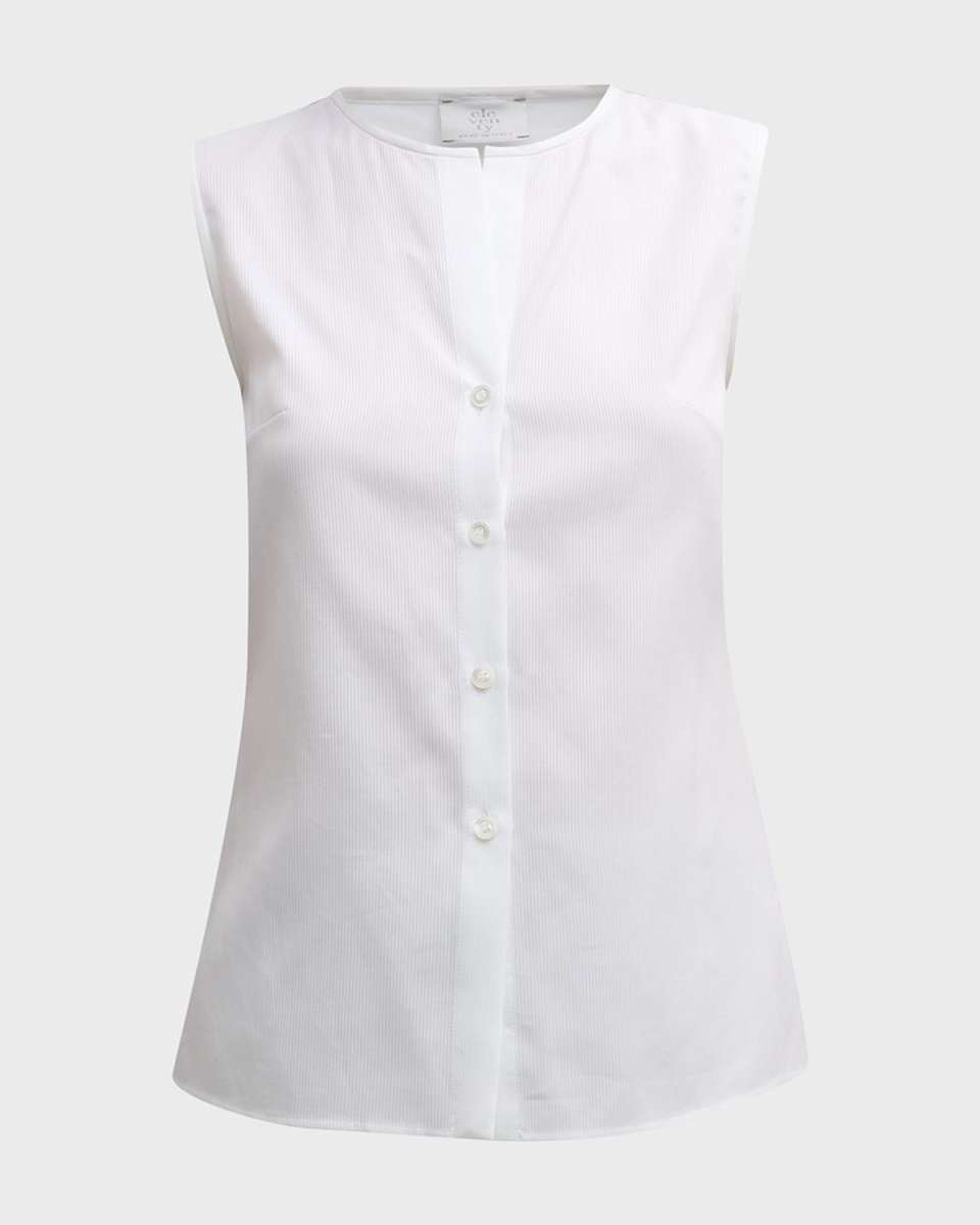 Ribbed Button-Down Sleeveless Shirt