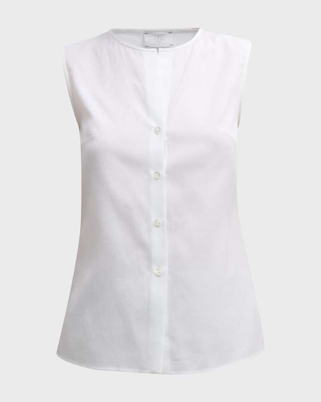 Ribbed Button-Down Sleeveless Shirt