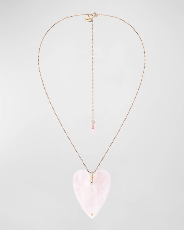 Angele Jumbo Pink Quartz Heart on Chain Necklace