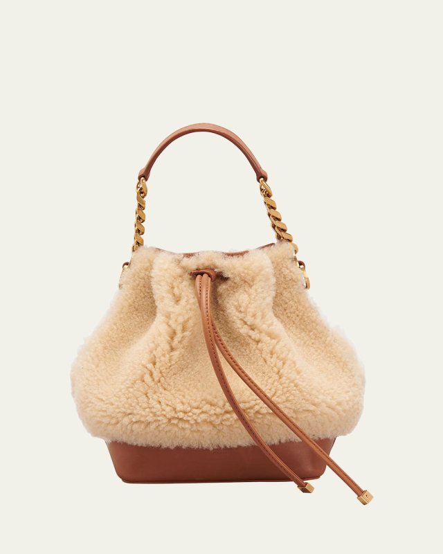 Small Bucket Bag in Shearling and Leather