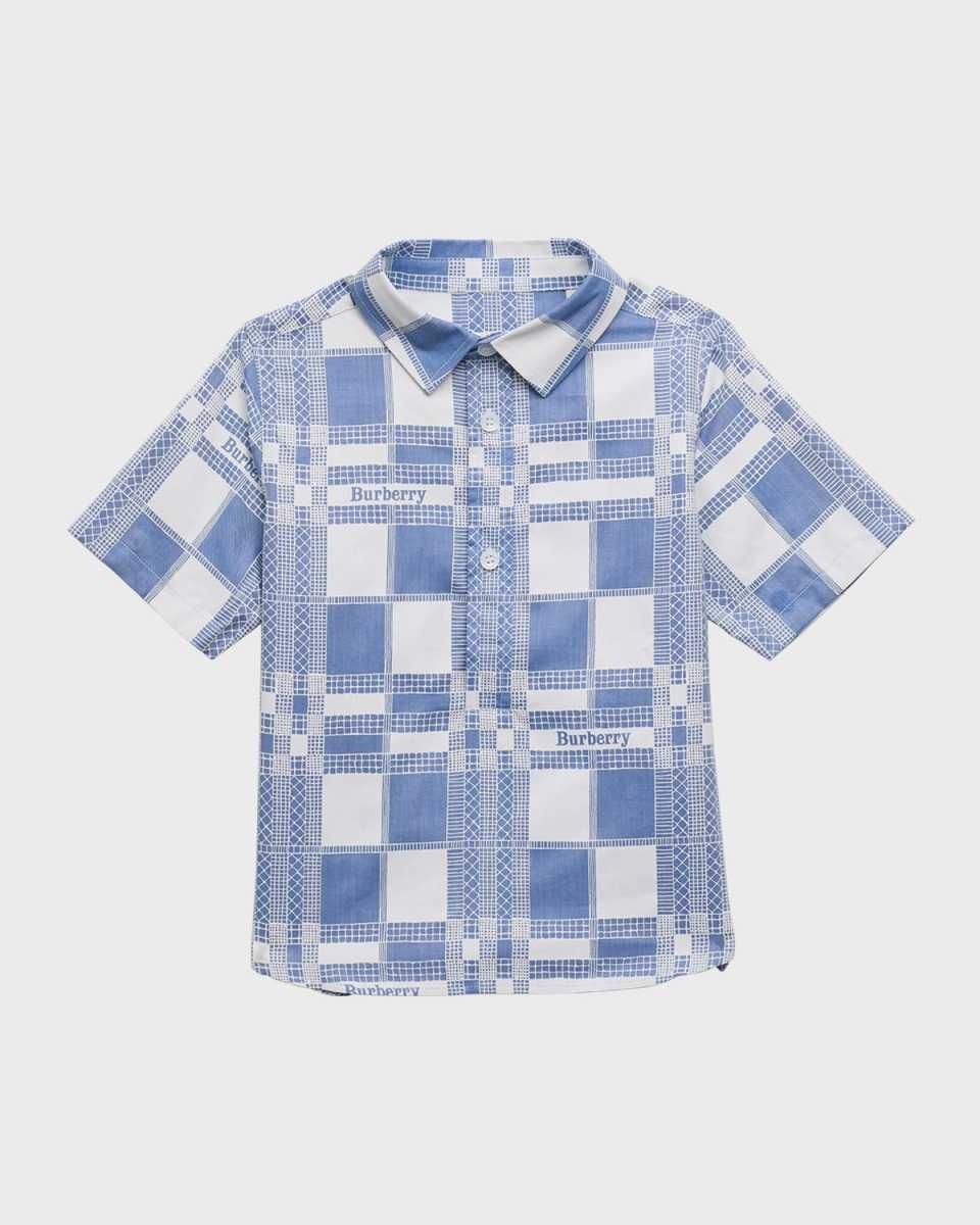 Boy's Ramon Windowpane-Print Short-Sleeve Shirt, Size 6M-2