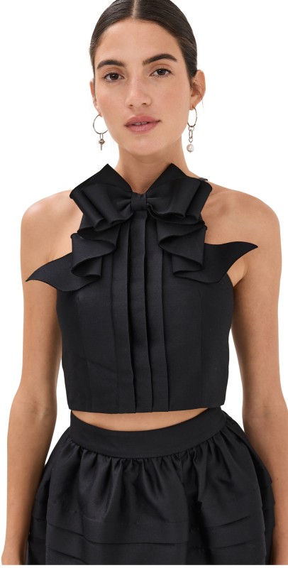 SHUSHU/TONG 3D Bow Neckline Short Top Black