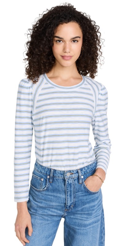 Veronica Beard Jean Mason Baseball Tee White/Sage/Yellow/Hydrangea