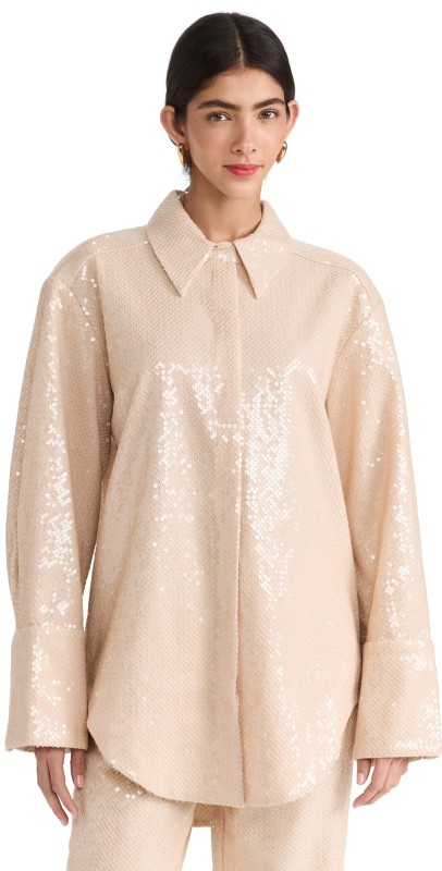 Aje Incandescent Sequin Shirt SAND BROWN