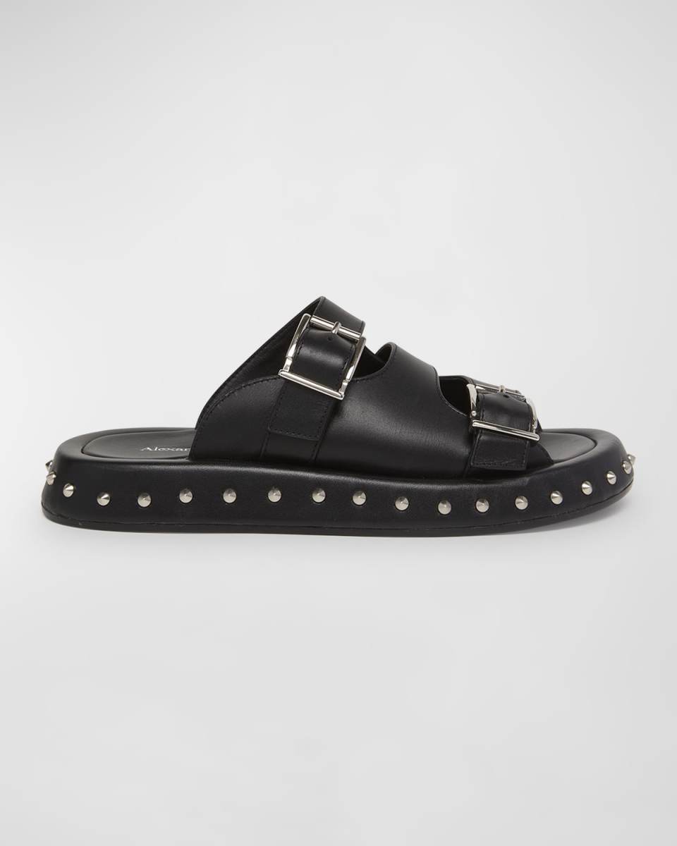 Leather Stud Buckle Slide Sandals