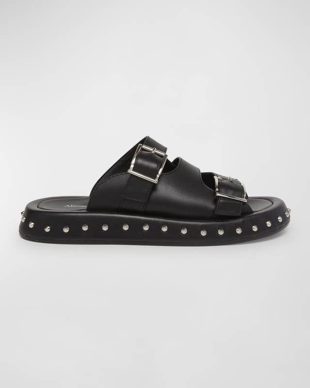 Leather Stud Buckle Slide Sandals