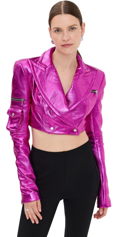 LaQuan Smith Cropped Utility Blazer Fuchsia