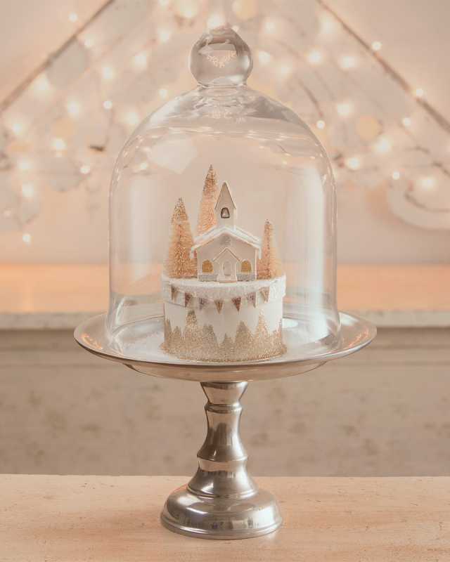 Holiday Metallic Church on Box Decoration