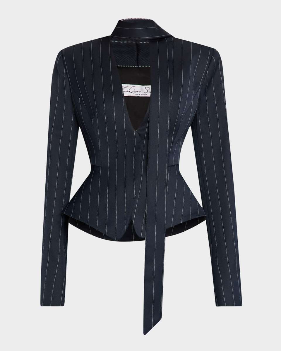 Neck-Tie Fitted Tailored Pinstripe Blazer