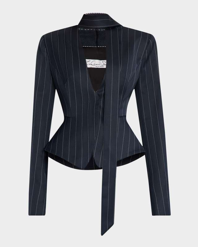 Neck-Tie Fitted Tailored Pinstripe Blazer