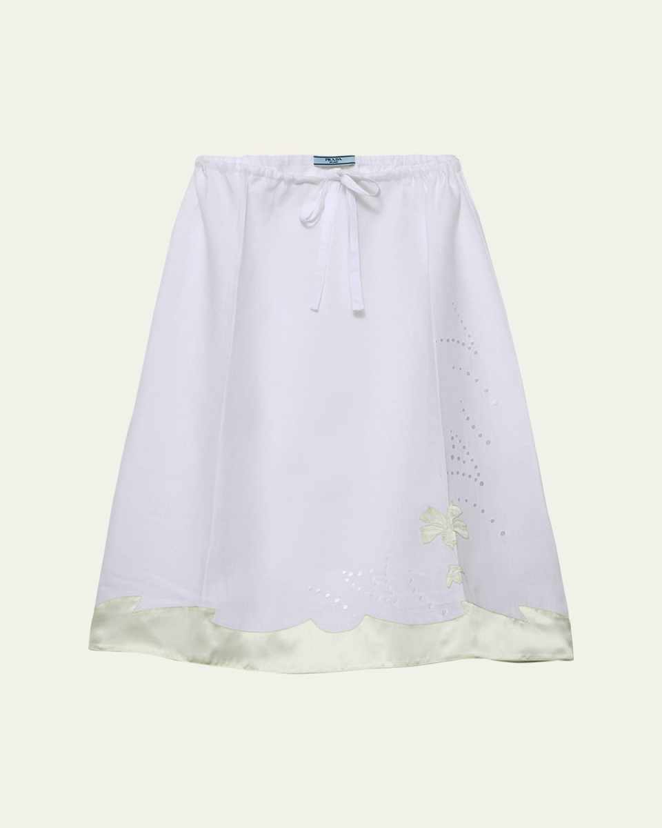 Drawstring Embroidered Linen Skirt