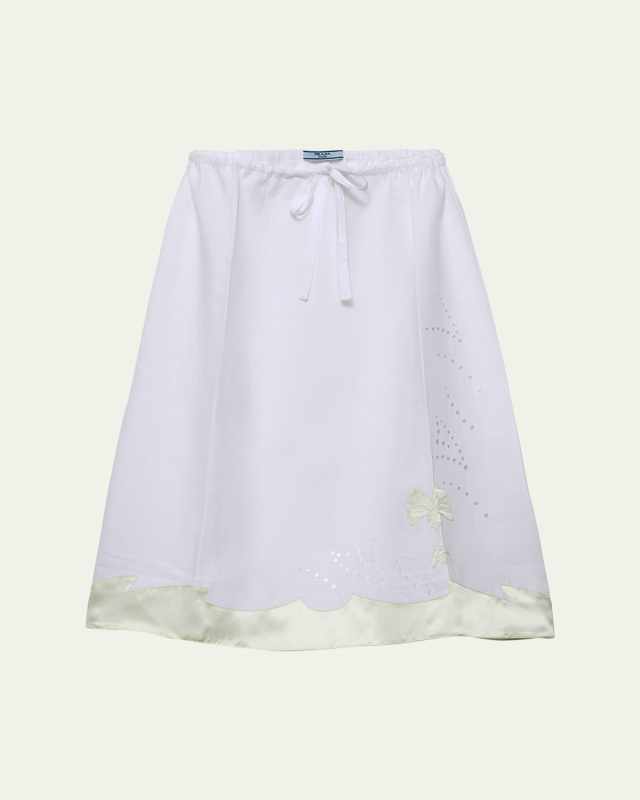 Drawstring Embroidered Linen Skirt