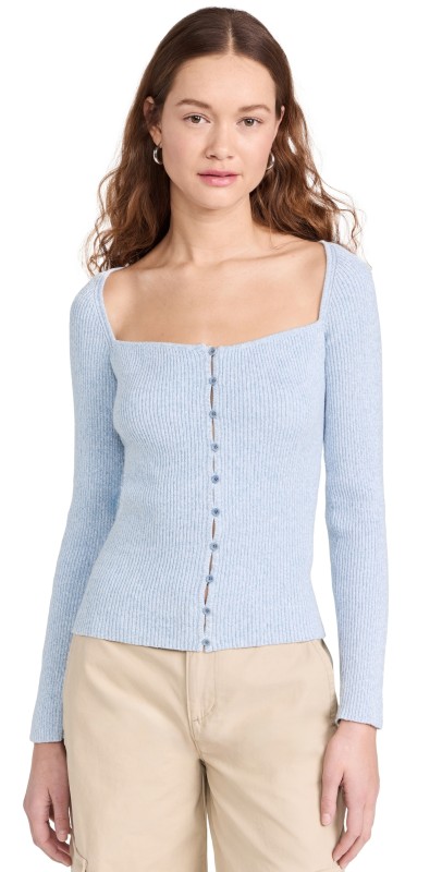 Naadam Cotton Cashmereweetheart Rib Cardigan Ice Blue