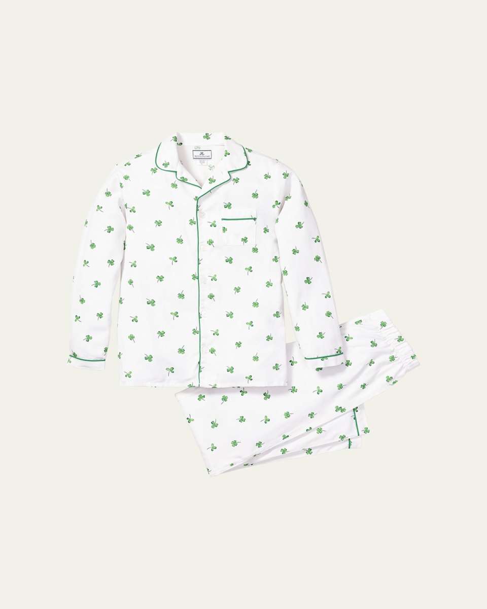 Kid's Shamrocks-Print Two-Piece Pajama Set, Size 6M-14