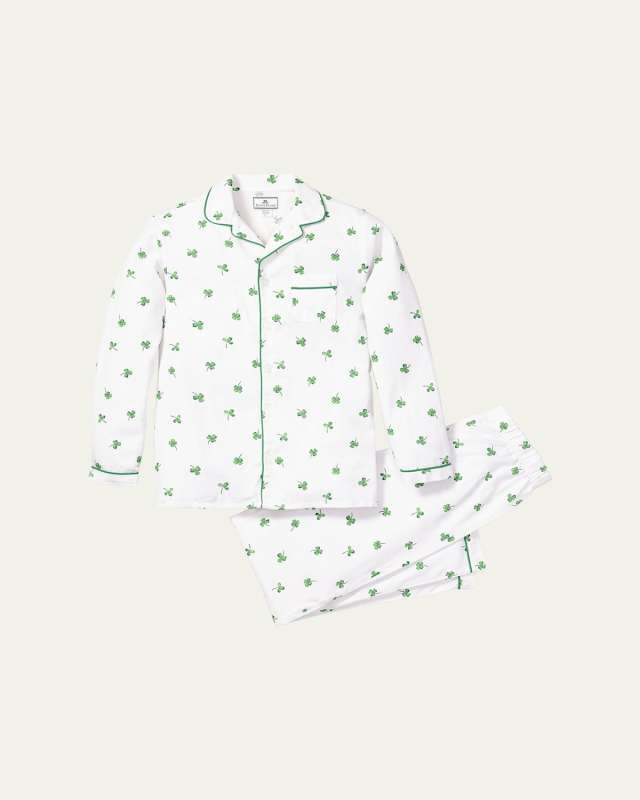 Kid's Shamrocks-Print Two-Piece Pajama Set, Size 6M-14