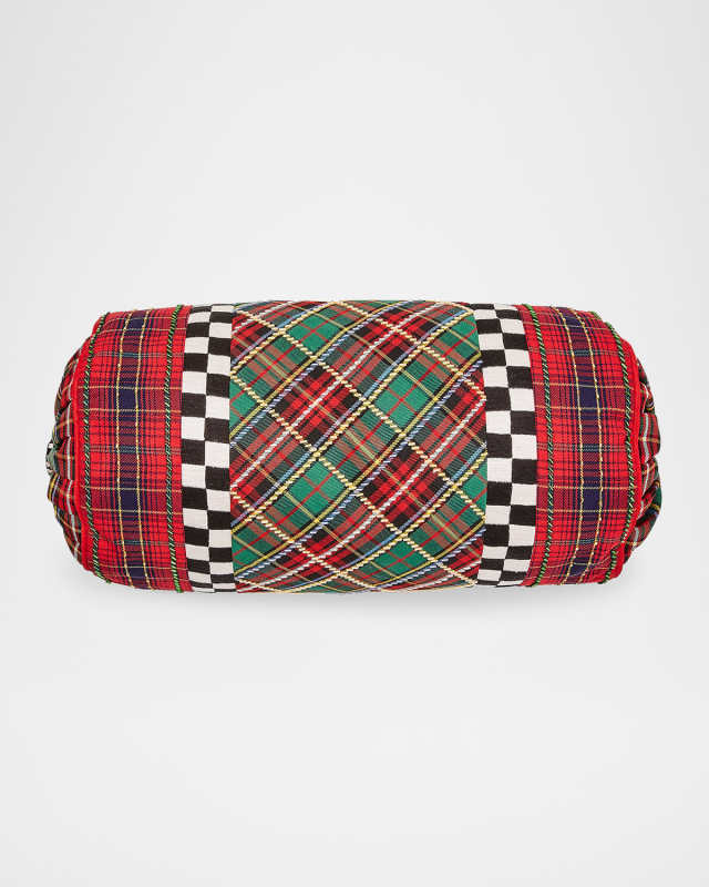 Tartan Beaded Bolster Pillow, 8" x 16"