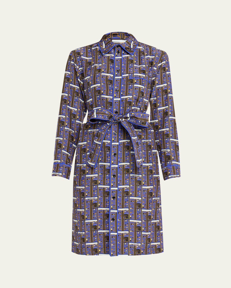 Printed Shirtdress with Tie Belt