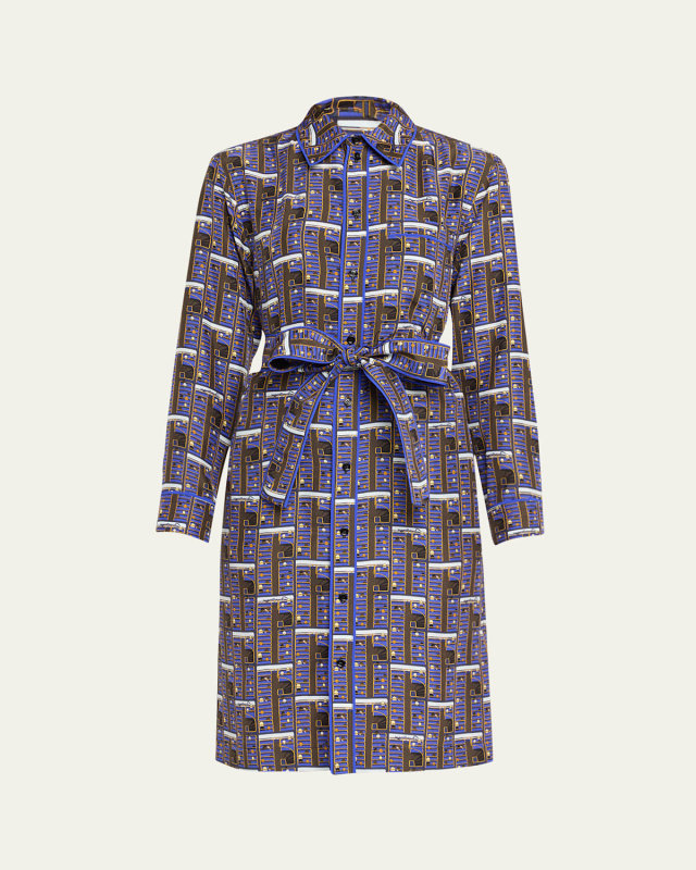 Printed Shirtdress with Tie Belt