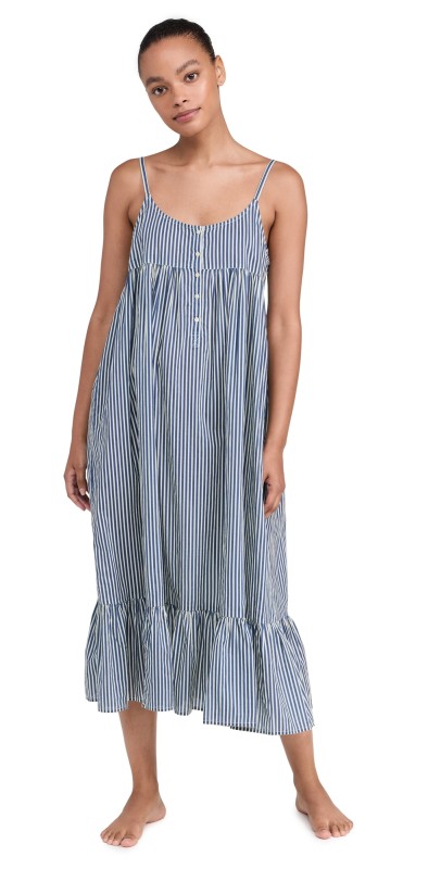 THE GREAT. The Ruffle Tank Night Dress Horizon Stripe