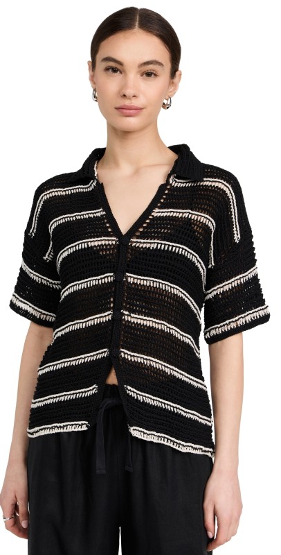 FAITHFULL THE BRAND Gioia Handmade Crochet Shirt Black/Off White