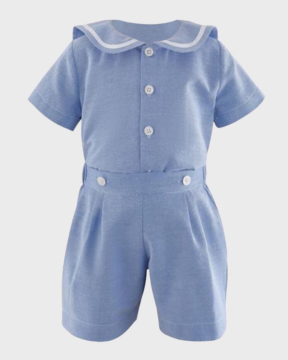 Boy's Oxford Sailor Top and Shorts Set, Size 6M-24
