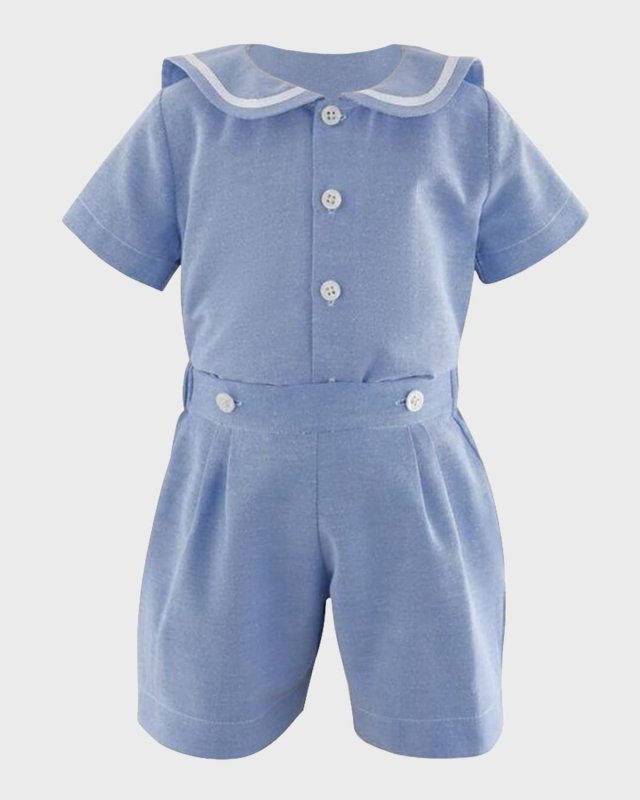 Boy's Oxford Sailor Top and Shorts Set, Size 6M-24