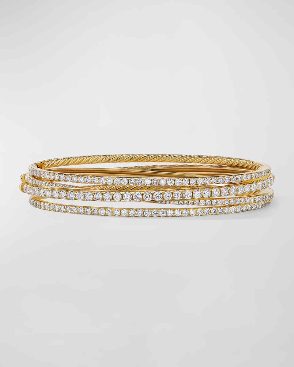 11mm 4-Row Pave Crossover Bracelet with Diamonds and Gol