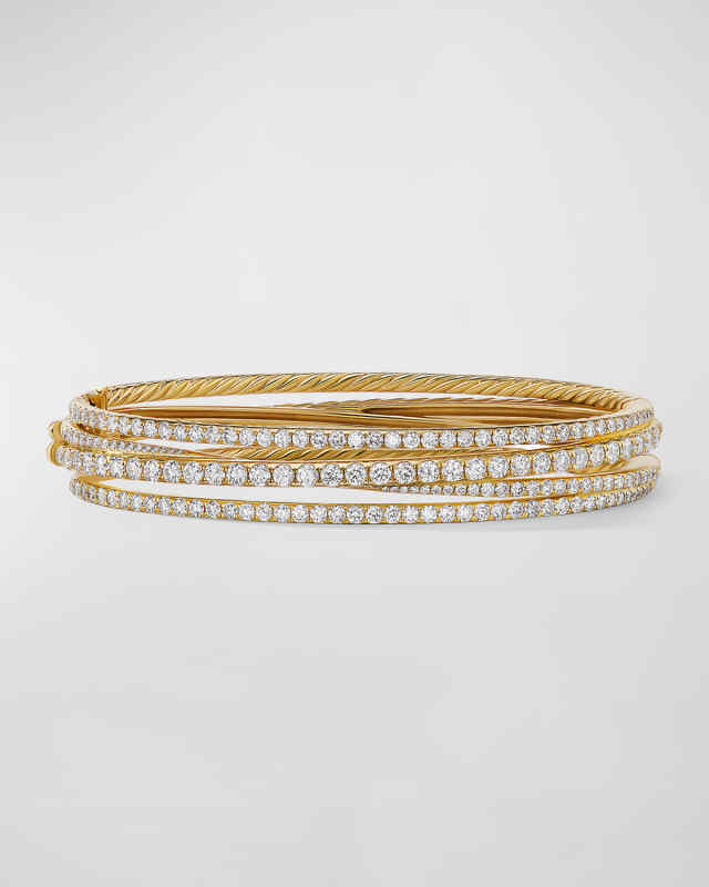 11mm 4-Row Pave Crossover Bracelet with Diamonds and Gol