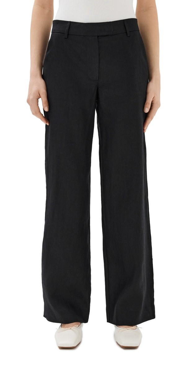 Reformation Carter Linen Mid Rise Pants Black