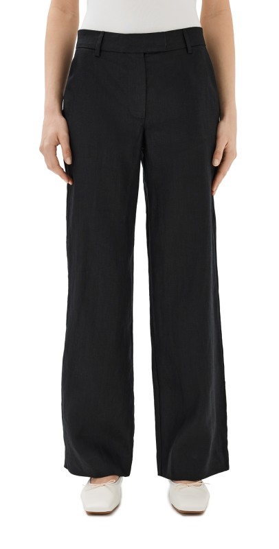 Reformation Carter Linen Mid Rise Pants Black