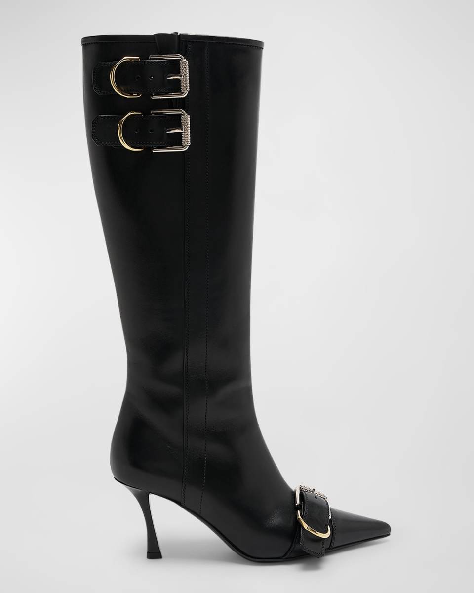 Voyou Leather Buckle Knee Boots