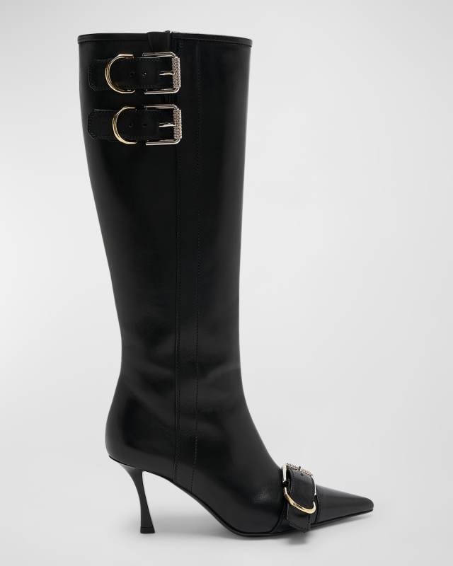 Voyou Leather Buckle Knee Boots