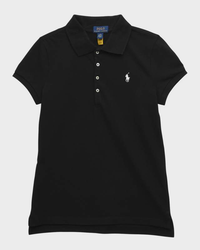 Girl's Short-Sleeve Logo Embroidery Polo Shirt, Size S-XL