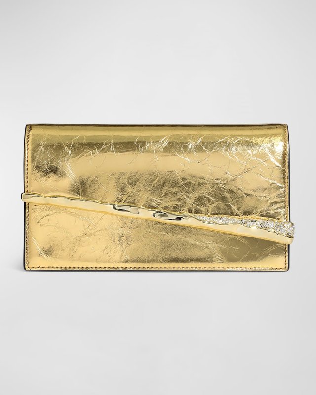 Golden Angular Convertible Leather Crossbody Bag