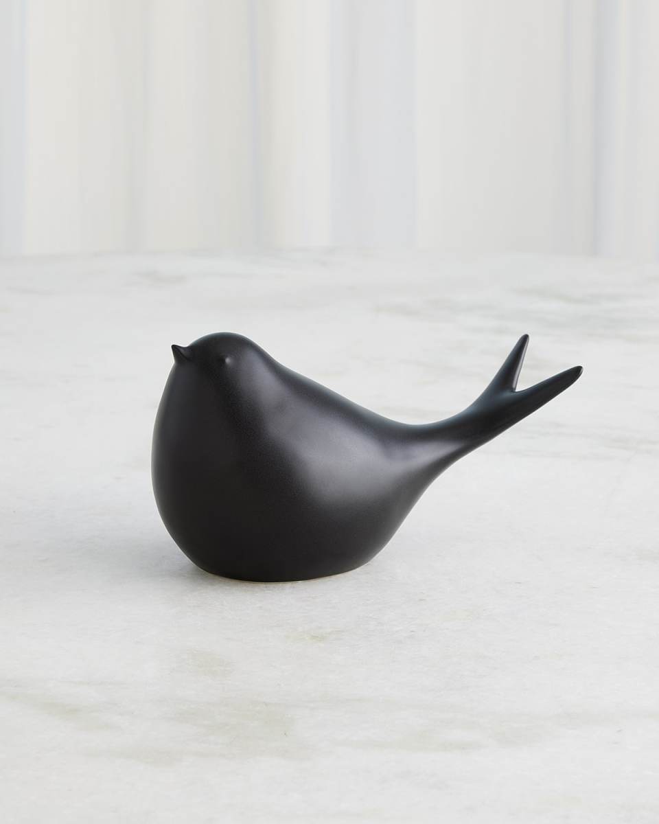 Sated Matte Black Bird Figure