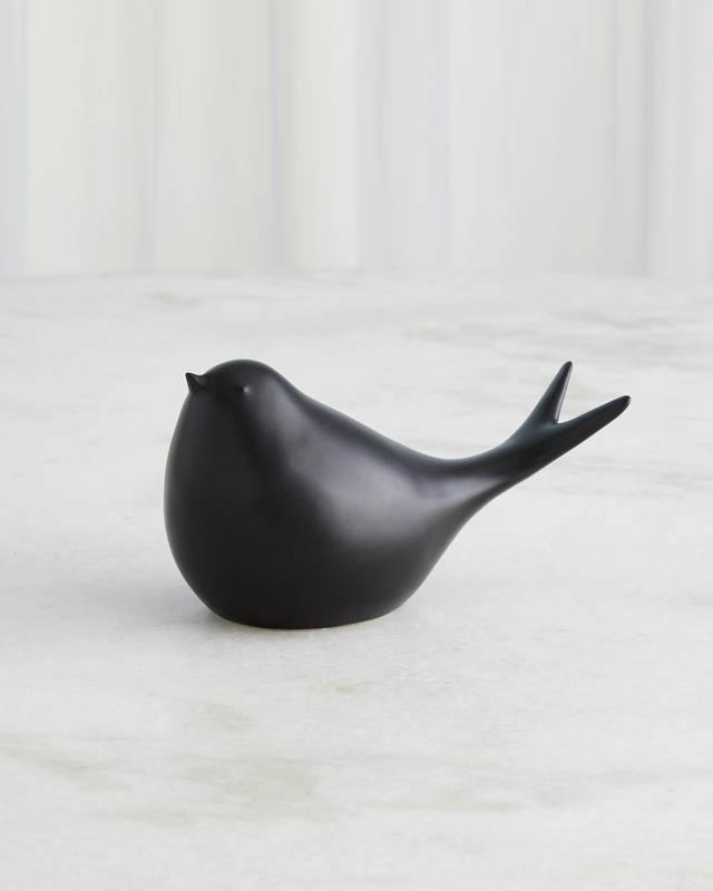 Sated Matte Black Bird Figure